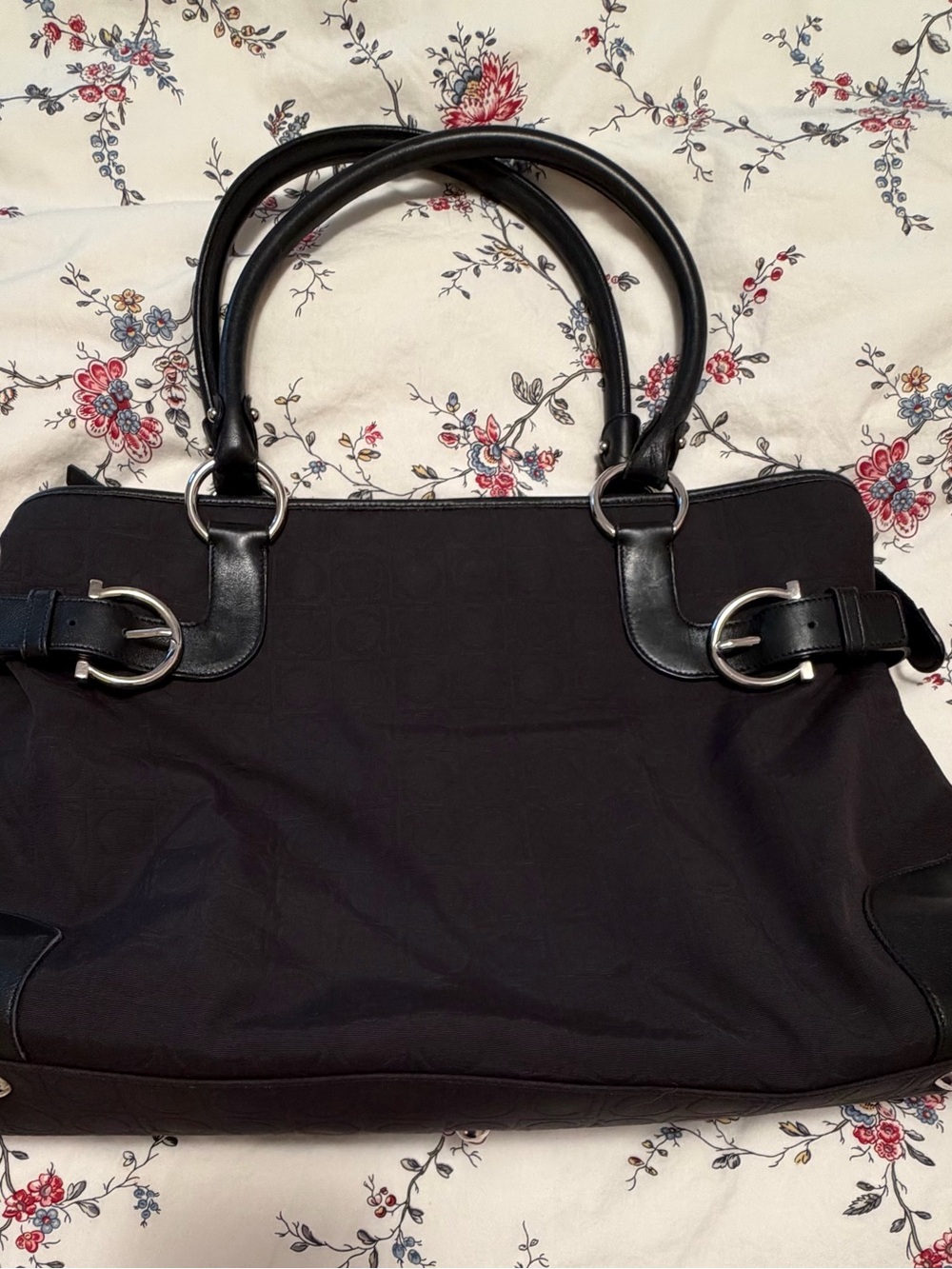 Salvatore Ferragamo Black Tote with Leather Trim and Silver Hardware